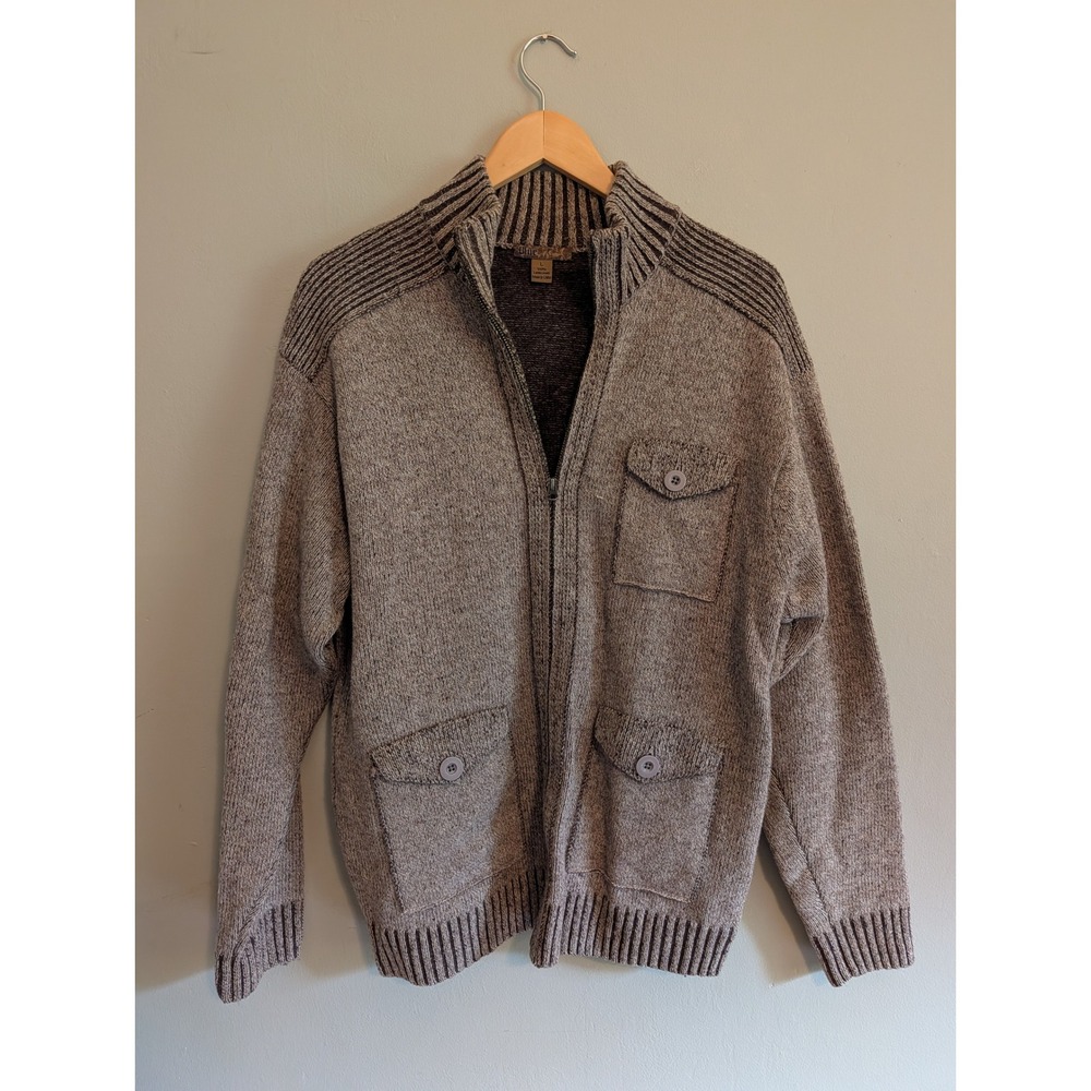 Vtg 90s Y2K  100% Lambswool Full Zip Cardigan Sweater Blue Brand Mens Lrg Brown